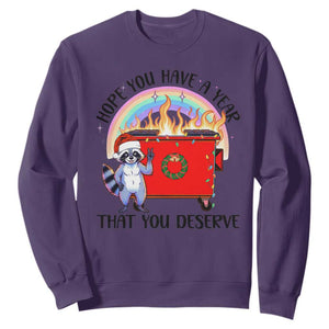 Funny Xmas Dumpster Fire Sweatshirt Hope You Have The Year You Deserve Santa Raccoon TS09 Purple Print Your Wear