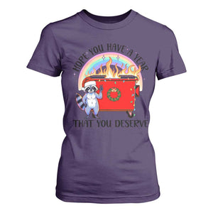 Funny Xmas Dumpster Fire T Shirt For Women Hope You Have The Year You Deserve Santa Raccoon TS09 Purple Print Your Wear