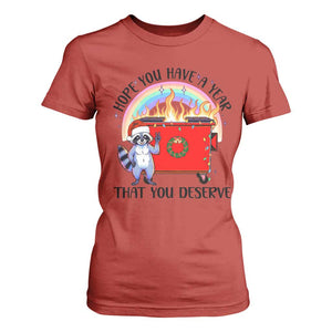 Funny Xmas Dumpster Fire T Shirt For Women Hope You Have The Year You Deserve Santa Raccoon TS09 Red Print Your Wear