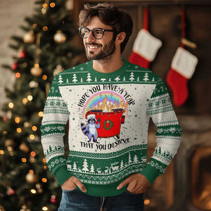 Funny Xmas Dumpster Fire Ugly Christmas Sweater Hope You Have The Year You Deserve Santa Raccoon TS09 Green Print Your Wear