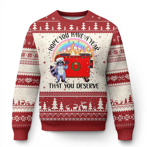 Funny Xmas Dumpster Fire Ugly Christmas Sweater Hope You Have The Year You Deserve Santa Raccoon TS09 Red Print Your Wear