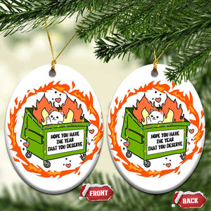 Funny Xmas Dumpster Fire Cute Cat Christmas Ornament I Hope You Have A Year Thar You Deserve TS09 Oval White Print Your Wear