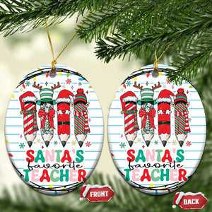 Xmas Teacher Christmas Ornament Santa's Favorite Teacher TS09 Oval White Print Your Wear