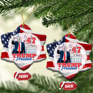 Trump 47 President Patriotic Christmas Ornament TS09 Snow Flake America Flag Print Your Wear