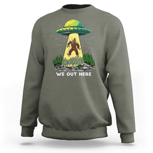 Funny Bigfoot And UFO We Out Here Sasquatch Sweatshirt TS09 Military Green Printyourwear