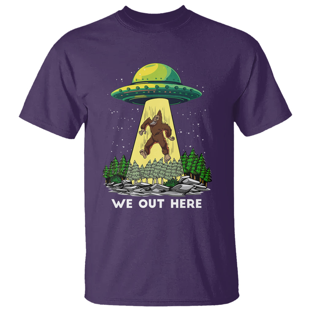 Funny Bigfoot And UFO We Out Here Sasquatch T Shirt TS09 Purple Printyourwear