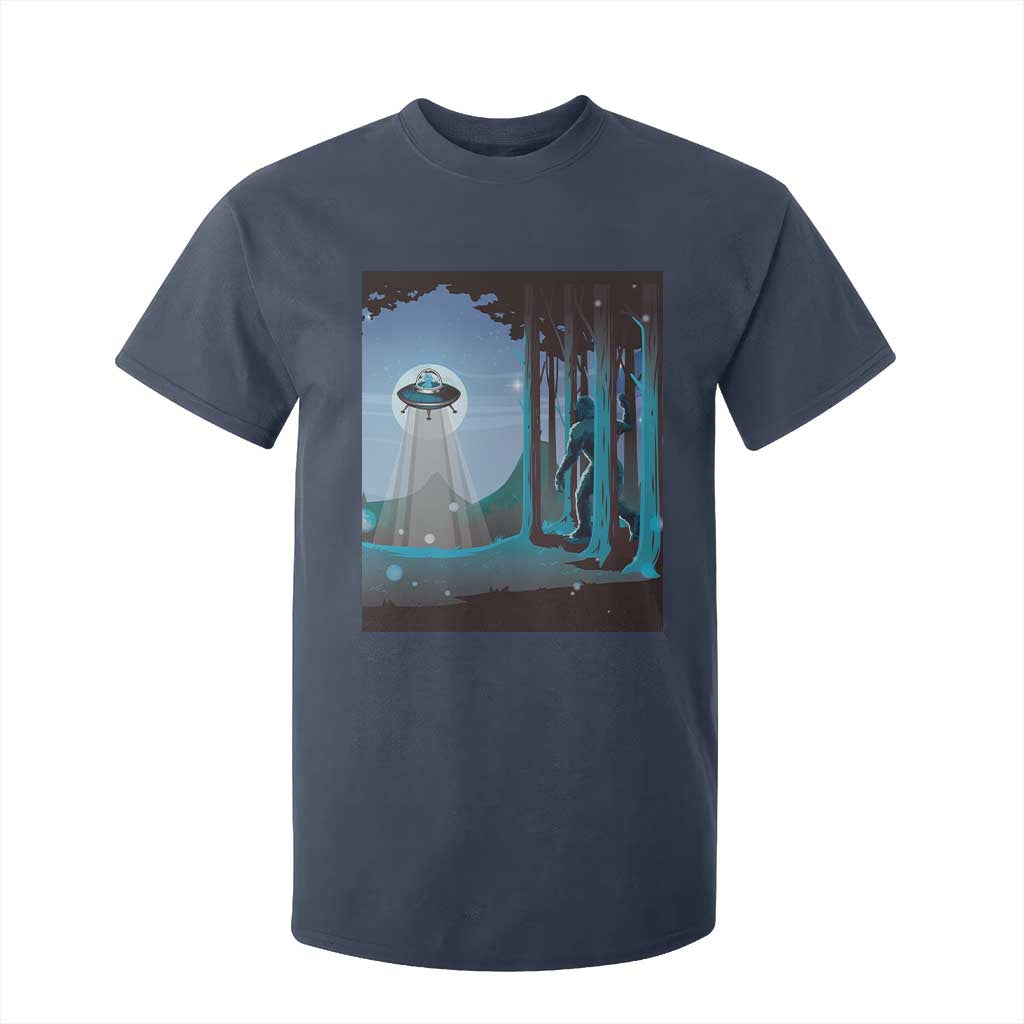 Bigfoot Hiding From Alien UFO Funny Sasquatch T Shirt For Kid TS09 Navy Print Your Wear
