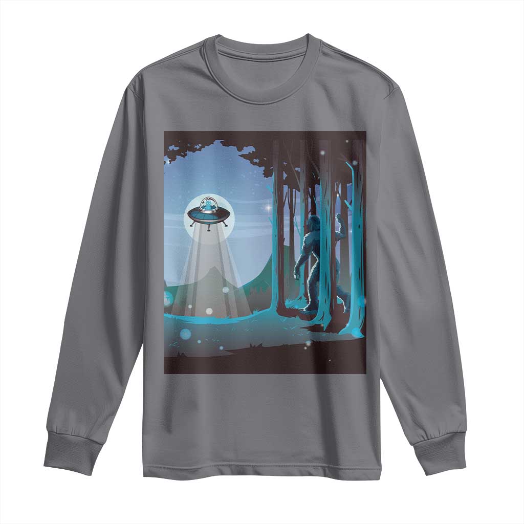Bigfoot Hiding From Alien UFO Funny Sasquatch Long Sleeve Shirt TS09 Charcoal Print Your Wear