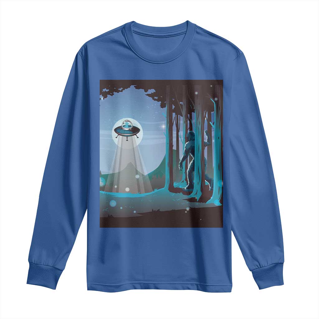 Bigfoot Hiding From Alien UFO Funny Sasquatch Long Sleeve Shirt TS09 Royal Blue Print Your Wear