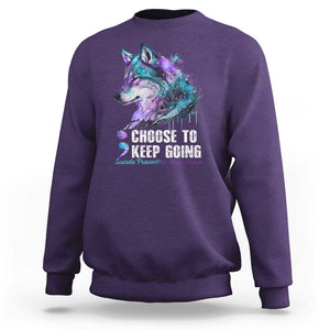 Choose To Keep Going Sweatshirt Wolf Semicolon Suicide Prevention TS09 Purple Print Your Wear