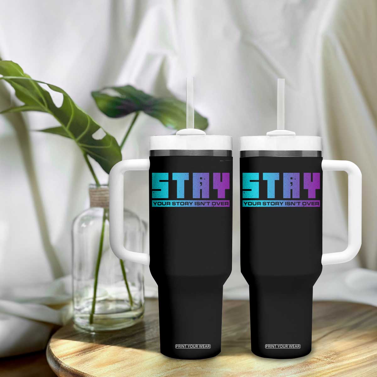 Suicide Prevention Tumbler With Handle Stay Your Story Is Not Over Semicolon TS09 Print Your Wear