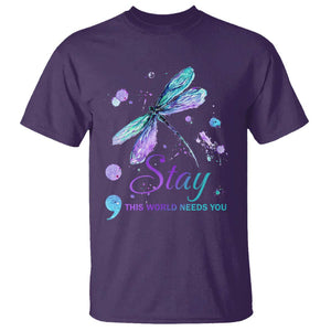 Suicide Prevention Stay T Shirt This World Needs You Semicolon Dragonflies TS09 Purple Print Your Wear