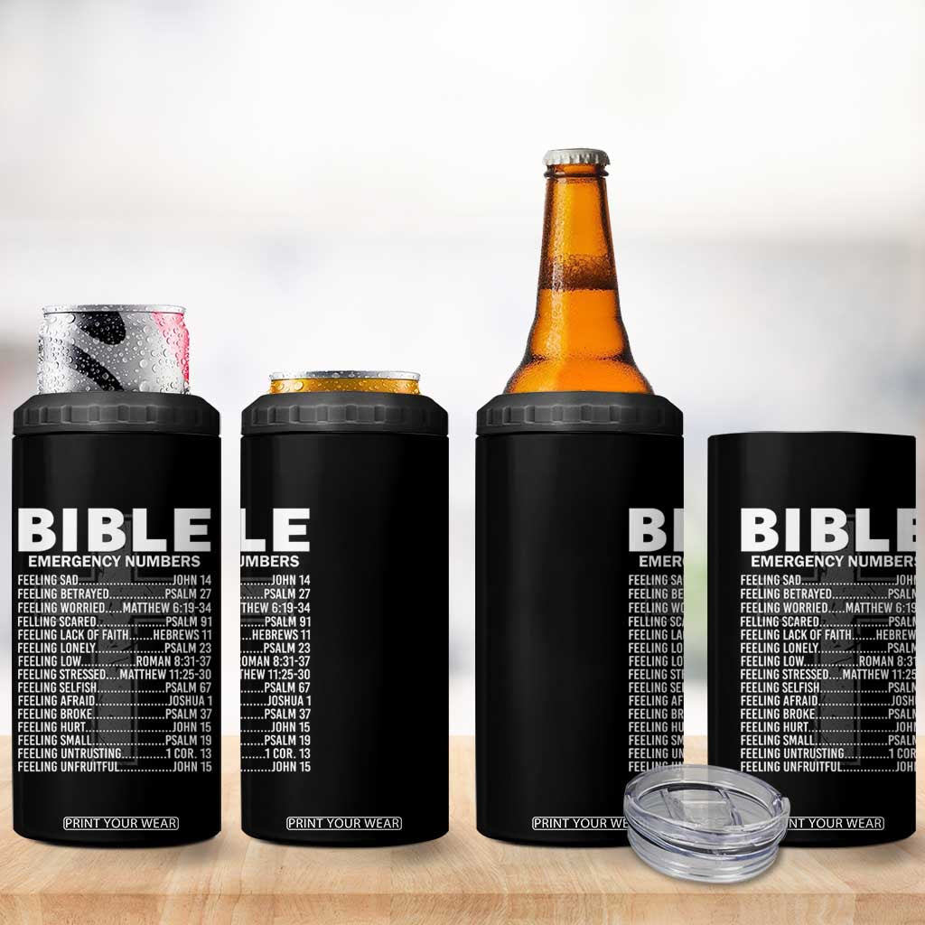 Christian 4 in 1 Can Cooler Tumbler Bible Emergency Number TS09 Print Your Wear