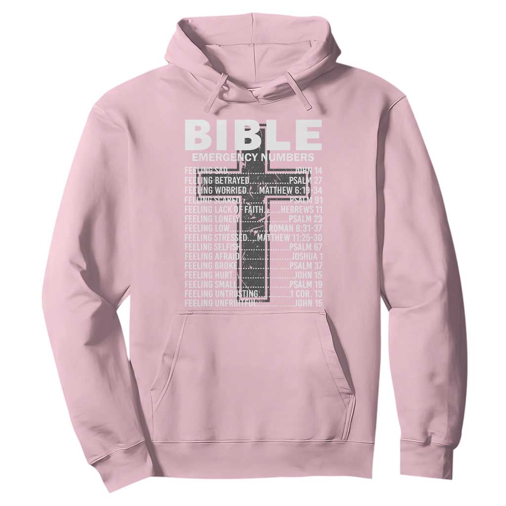 Christian Hoodie Bible Emergency Number TS09 Light Pink Print Your Wear