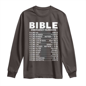 Christian Long Sleeve Shirt Bible Emergency Number TS09 Dark Chocolate Print Your Wear