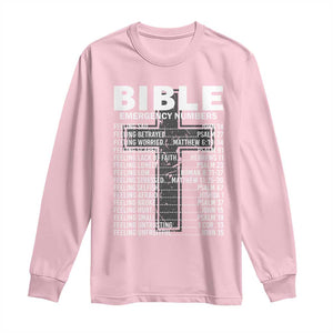 Christian Long Sleeve Shirt Bible Emergency Number TS09 Light Pink Print Your Wear