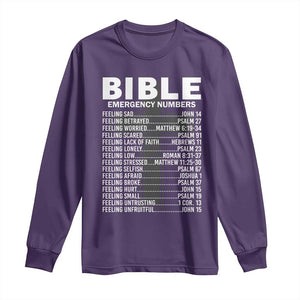 Christian Long Sleeve Shirt Bible Emergency Number TS09 Purple Print Your Wear