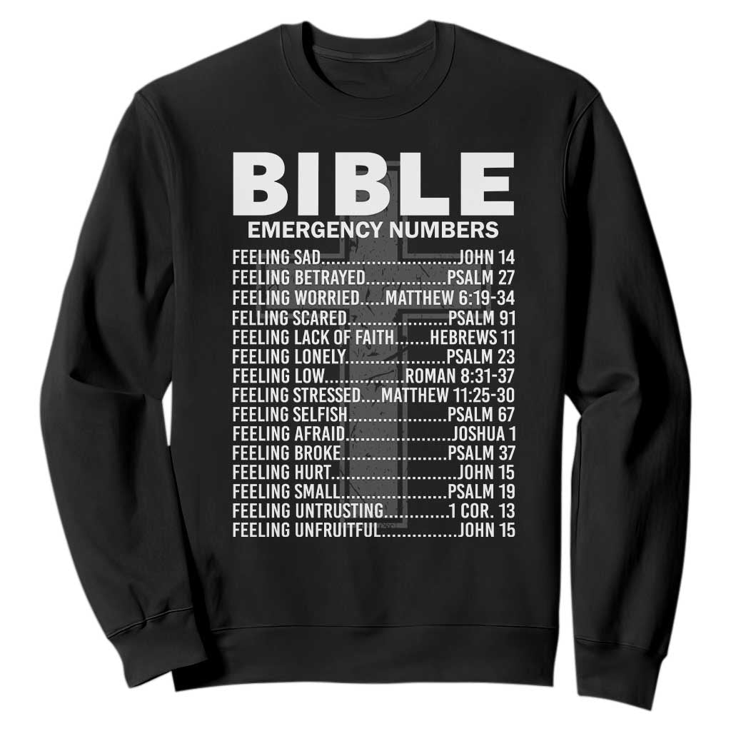 Christian Sweatshirt Bible Emergency Number TS09 Black Print Your Wear