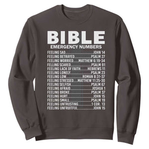 Christian Sweatshirt Bible Emergency Number TS09 Dark Chocolate Print Your Wear