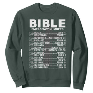 Christian Sweatshirt Bible Emergency Number TS09 Dark Forest Green Print Your Wear