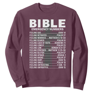 Christian Sweatshirt Bible Emergency Number TS09 Maroon Print Your Wear