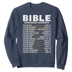 Christian Sweatshirt Bible Emergency Number TS09 Navy Print Your Wear