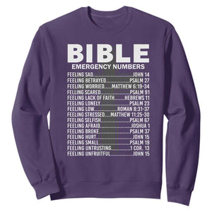 Christian Sweatshirt Bible Emergency Number TS09 Purple Print Your Wear