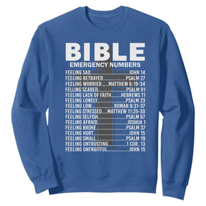 Christian Sweatshirt Bible Emergency Number TS09 Royal Blue Print Your Wear