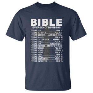 Christian T Shirt Bible Emergency Number TS09 Navy Print Your Wear