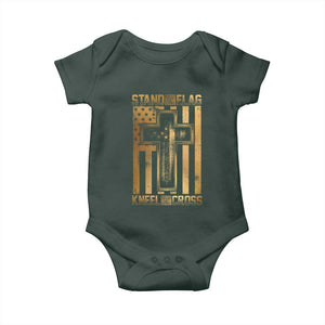 Christian Patriotic Baby Onesie Stand For The Flag Kneel For The Cross American Christ Cross TS09 Dark Forest Green Print Your Wear