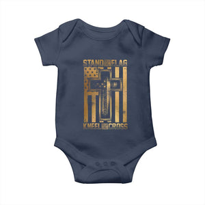 Christian Patriotic Baby Onesie Stand For The Flag Kneel For The Cross American Christ Cross TS09 Navy Print Your Wear