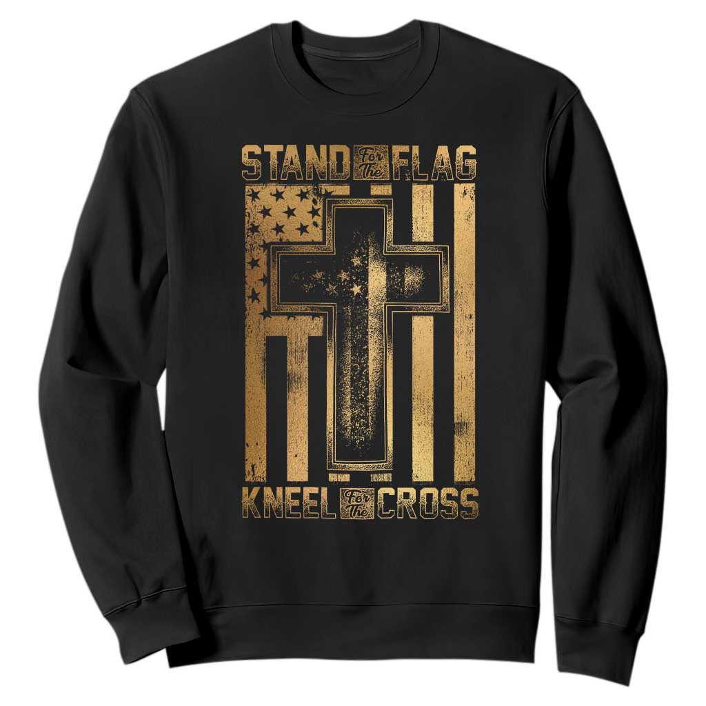 Christian Patriotic Sweatshirt Stand For The Flag Kneel For The Cross American Christ Cross TS09 Black Print Your Wear