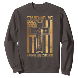 Christian Patriotic Sweatshirt Stand For The Flag Kneel For The Cross American Christ Cross TS09 Dark Chocolate Print Your Wear