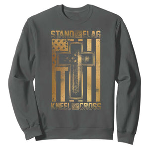 Christian Patriotic Sweatshirt Stand For The Flag Kneel For The Cross American Christ Cross TS09 Dark Heather Print Your Wear