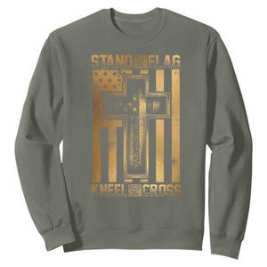 Christian Patriotic Sweatshirt Stand For The Flag Kneel For The Cross American Christ Cross TS09 Military Green Print Your Wear