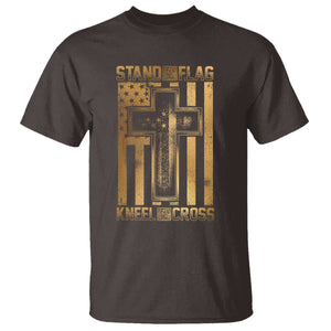 Christian Patriotic T Shirt Stand For The Flag Kneel For The Cross American Christ Cross TS09 Dark Chocolate Print Your Wear