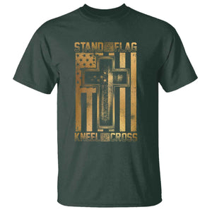 Christian Patriotic T Shirt Stand For The Flag Kneel For The Cross American Christ Cross TS09 Dark Forest Green Print Your Wear