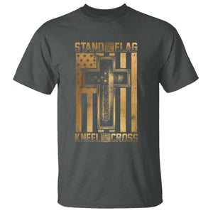 Christian Patriotic T Shirt Stand For The Flag Kneel For The Cross American Christ Cross TS09 Dark Heather Print Your Wear