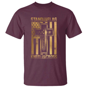 Christian Patriotic T Shirt Stand For The Flag Kneel For The Cross American Christ Cross TS09 Maroon Print Your Wear