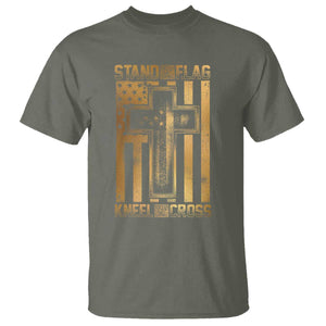 Christian Patriotic T Shirt Stand For The Flag Kneel For The Cross American Christ Cross TS09 Military Green Print Your Wear