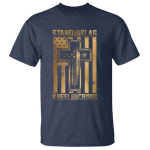 Christian Patriotic T Shirt Stand For The Flag Kneel For The Cross American Christ Cross TS09 Navy Print Your Wear