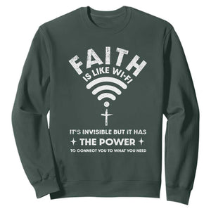 Funny Christian Sweatshirt Faith Is Like Wifi TS09 Dark Forest Green Print Your Wear