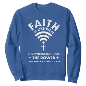 Funny Christian Sweatshirt Faith Is Like Wifi TS09 Royal Blue Print Your Wear