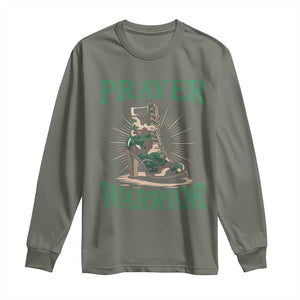 Prayer Warrior Long Sleeve Shirt Camo Heels Christian Pray TS09 Military Green Print Your Wear