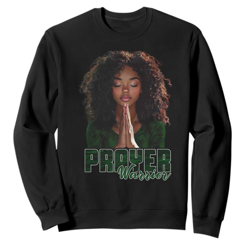 Prayer Warrior Sweatshirt Camo Black Woman Christian Pray TS09 Black Print Your Wear