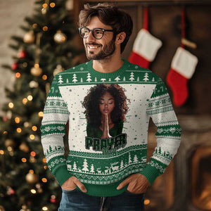 Prayer Warrior Ugly Christmas Sweater Camo Black Woman Christian Pray TS09 Green Print Your Wear