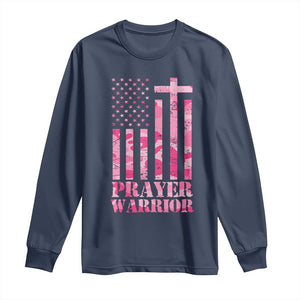 Prayer Warrior Long Sleeve Shirt Camo American Flag Christian Pray TS09 Navy Print Your Wear