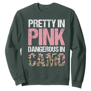 Camo Girl Sweatshirt Pretty Pink Dangerous Camo Hunting Hunter TS09 Dark Forest Green Print Your Wear