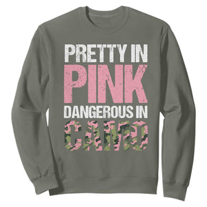 Camo Girl Sweatshirt Pretty Pink Dangerous Camo Hunting Hunter TS09 Military Green Print Your Wear