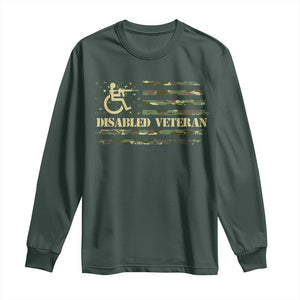 Disabled Veteran Long Sleeve Shirt Camouflage American Flag Patriotic Veterans Day TS09 Dark Forest Green Print Your Wear